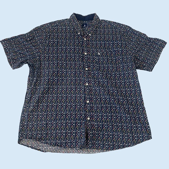 Men's Classic Navy Patterned Button-Down Shirt - Picture 1 of 6